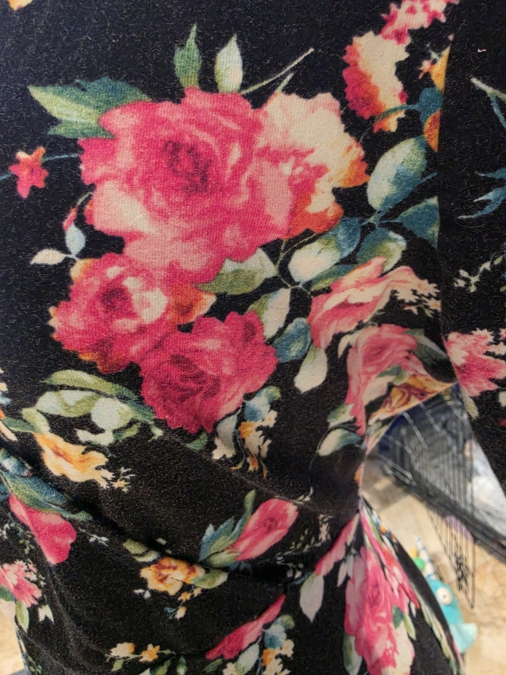 Black Floral Faux Wrap Mini Dress with Pink & Yellow Blooms SZ L image 3